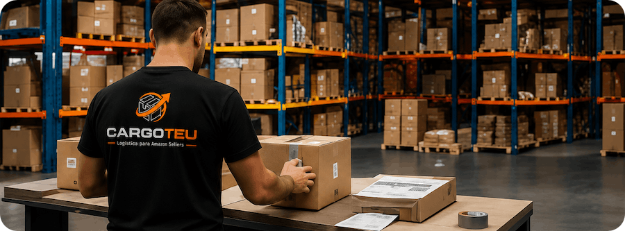 Persona empaquetando en Prep Center Amazon FBA